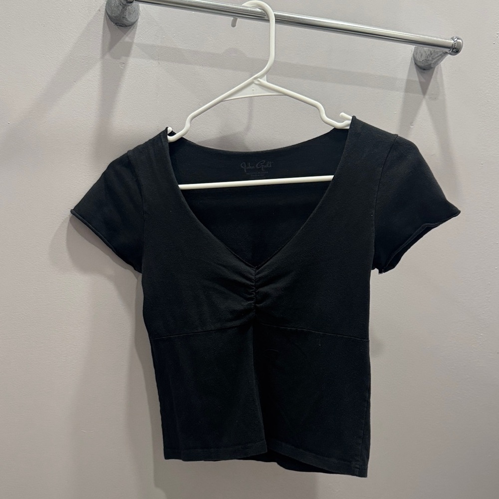 Black V-Neck Ruched Women Top